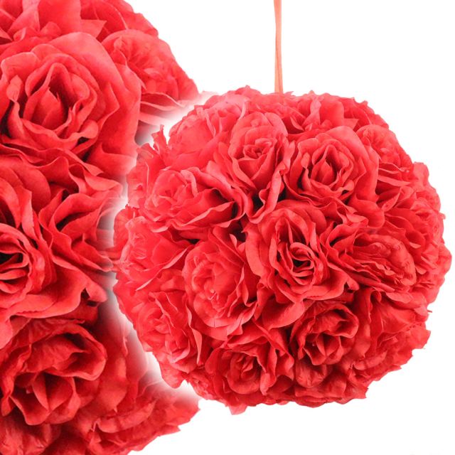 künstliche Rosenkugel 30 cm rot